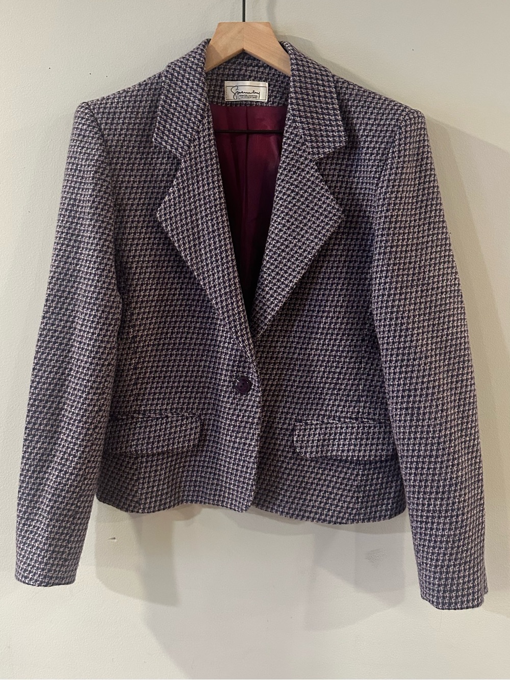 Vintage Givenchy Purple & Navy Houndstooth Wool Blazer